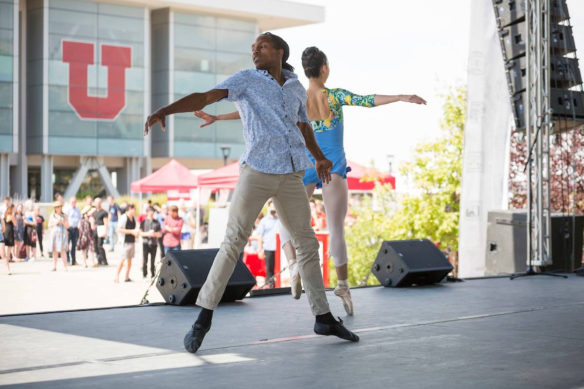 students dancing on a stage