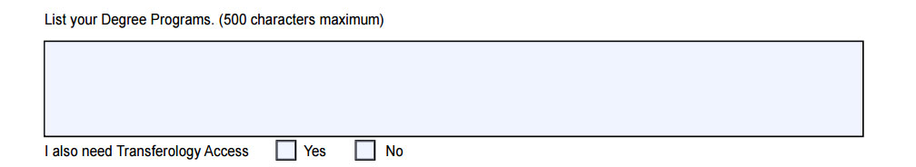 list degree programs field on form